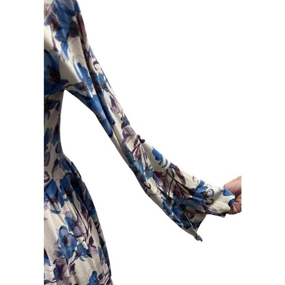 Free People Floral Print Long Sleeve Mini Dress Keyhole Front AND Back Small - Picture 3 of 10